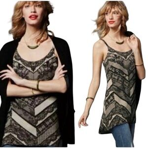 CAbi Lace Print Tunic Blouse Black
